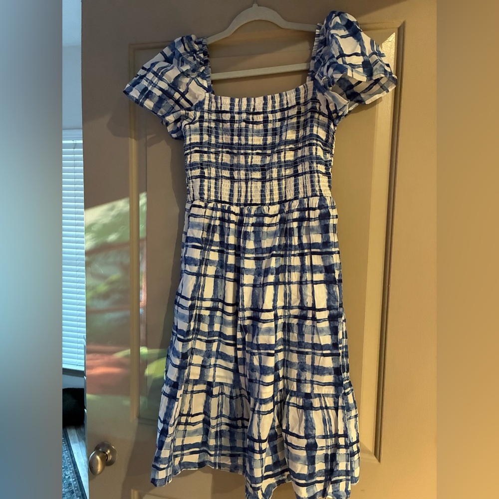 GAP Blue and White Plaid Midi Dress